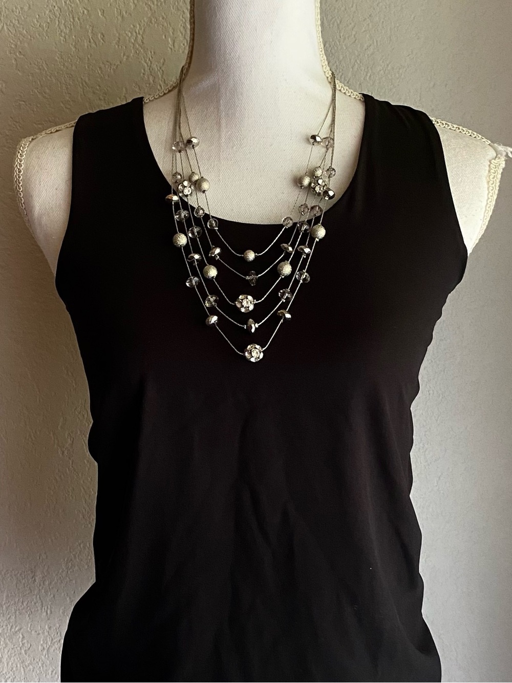 New York & Company Silver Multi-Strand Beaded Necklace